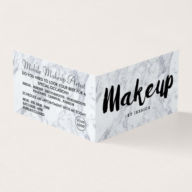 Cartão De Visita Trendy Modern Marble Makeup Artist Loyalty Card, (Exterior)