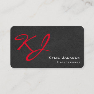 Cartão De Visita Trendy Na moda Monograma Cinza Cabeleireiro Vermel