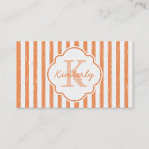 Cartão De Visita Trendy Orange Stripes Pintadas Monograma e Nome