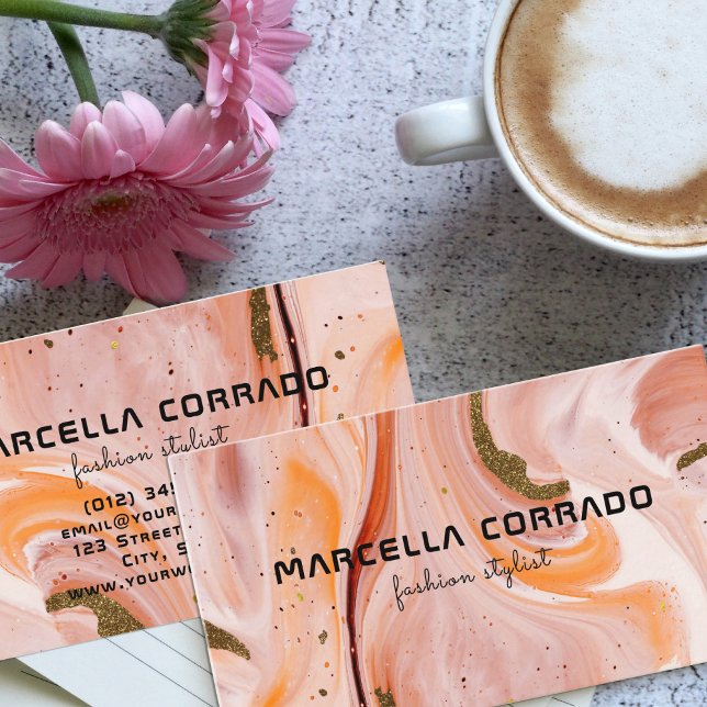 Cartão De Visita Trendy Pastel Marble Agate Dourado Stylist (Criador carregado)