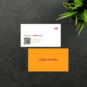 Cartão De Visita Trendy Retro Orange QR Code Social Media Business