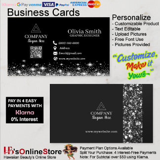 Cartão De Visita Trendy Stars & Sparkles QR Code Black Networking