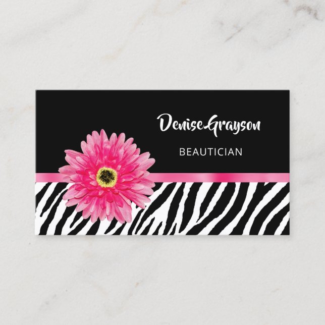 Cartão De Visita Trendy Zebra Imprime Com Gerbera Daisy Flower Rosa (Frente)