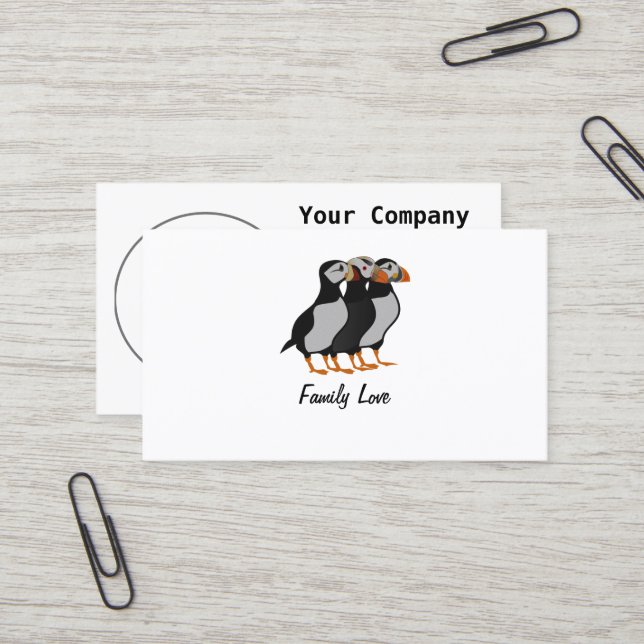 Cartão De Visita Três Adoráveis Puffin de Pé Junto (Frente/Verso In Situ)