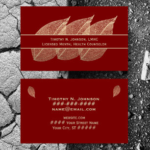 Cartão De Visita Três Folhas Douradas sobre Marrom Conselheiro Tera