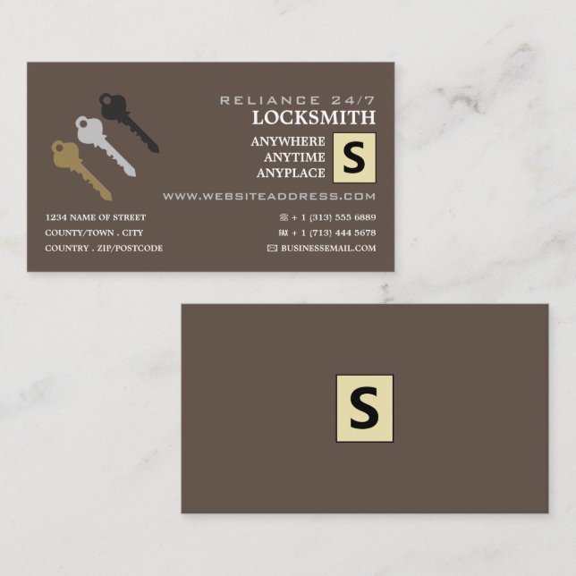 Cartão De Visita Três teclas e logotipo, locksmith (Frente/Verso)
