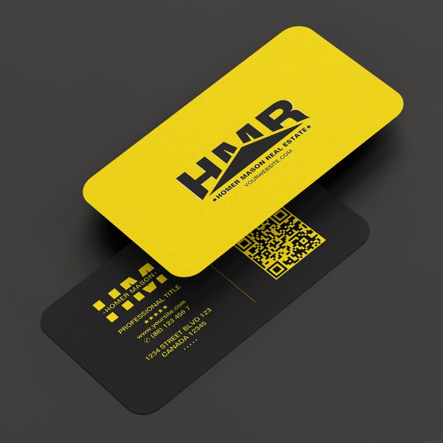 Cartão De Visita Triângulo de Construção Amarelo Negro Moderno (Contractor Monogram Triangle Black Yellow Modern Business Card
)