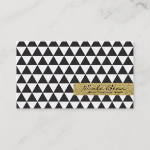 Cartão De Visita Triângulos Preto e Branco & Glamour Dourado Chic
