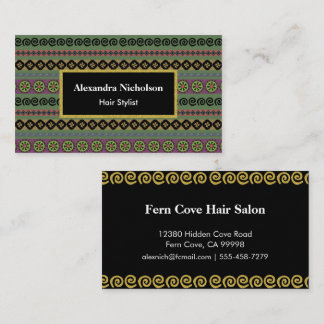 Cartão De Visita Tribal Hipster de Padrão Aztec Boho Verde