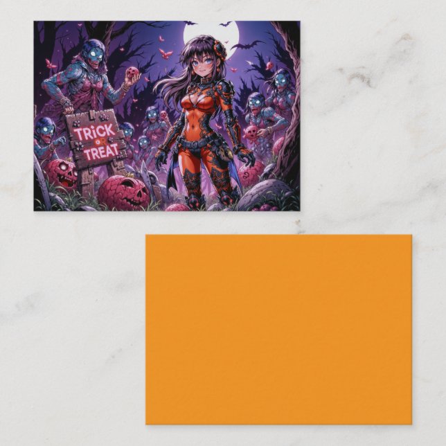 Cartão De Visita Trick ou Treine Zombies Halloween Entregando o Cér (Frente/Verso)