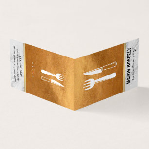 Cartão De Visita Trilha Dourada de Couro de Chef Executivo