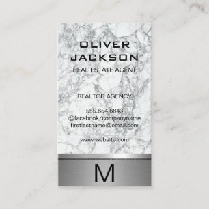 Cartão De Visita Trilha Metálica Marble Silver  Monograma Lux
