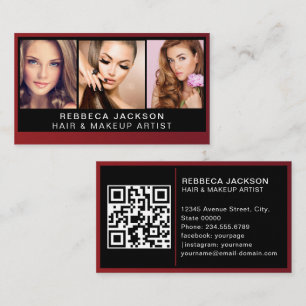 Cartão De Visita Trio de Fotos Moderna para Artistas de Makeup Códi