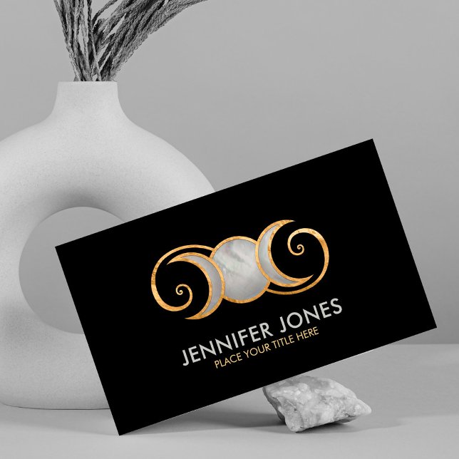 Cartão De Visita Tríplice Lua - Ornamento Espiral Dourado (Criador carregado)