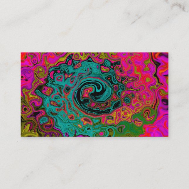 Cartão De Visita Trippy Turquoise Abstrato Retro Liquid Swirl (Frente)
