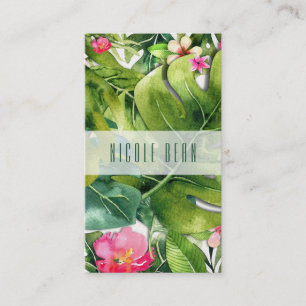 Cartão De Visita Tropicais Elegantes Folhas Verdes Florais Aquarela