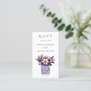 Cartão De Visita Tropical Floral-RSVP-Código QR-