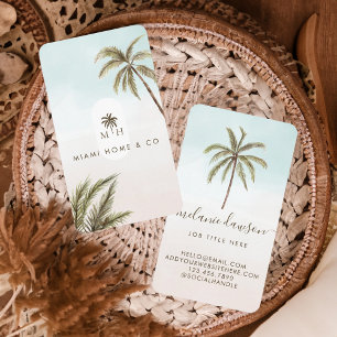 Cartão De Visita Tropical Watercolor Palm Trees Boho Monograma