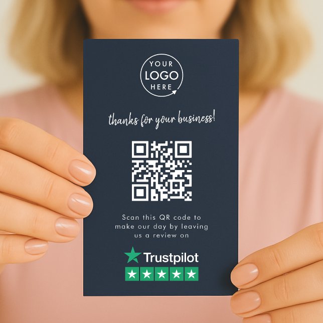 Cartão De Visita Trustpiloto Review Business Obrigado Marinho de Có (Gain Trustpilot reviews & grow your business with this rating request editable business card.)
