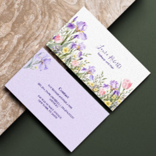 Cartão De Visita Tulipa Íris Aquarela Lavanda Rosa Negócios
