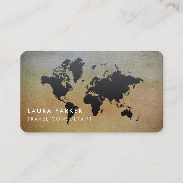 Cartão De Visita Turismo do preto da aguarela do agente de viagens (Frente)