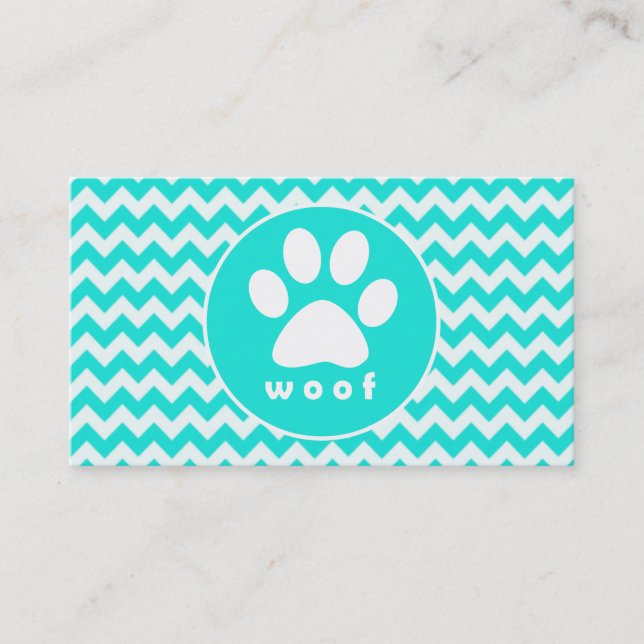 Cartão De Visita Turquesa, Aqua Color Chevron; Paw Print (Frente)