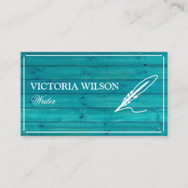 Cartão De Visita Turquesa azul-chic e escritor branco