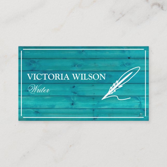 Cartão De Visita Turquesa azul-chic e escritor branco (Frente)