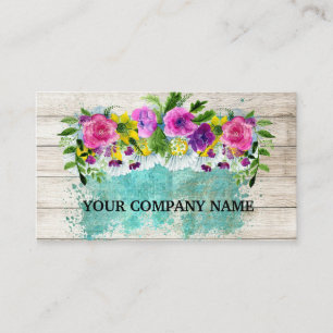 Cartão De Visita Turquesa Floral de Madeira Moderna Na moda