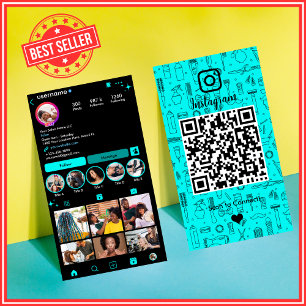 Cartão De Visita Turquesa Instagram Salão QR Mídia Social