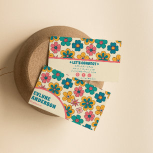 Cartão De Visita Turquesa Rosa-Rosa Groovy Floral Boho Girly