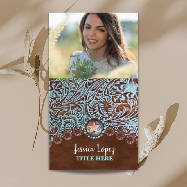 Cartão De Visita turquesa russa da moto de cauda turquesa oeste (rustic cowboy trendy turquoise western country business card)