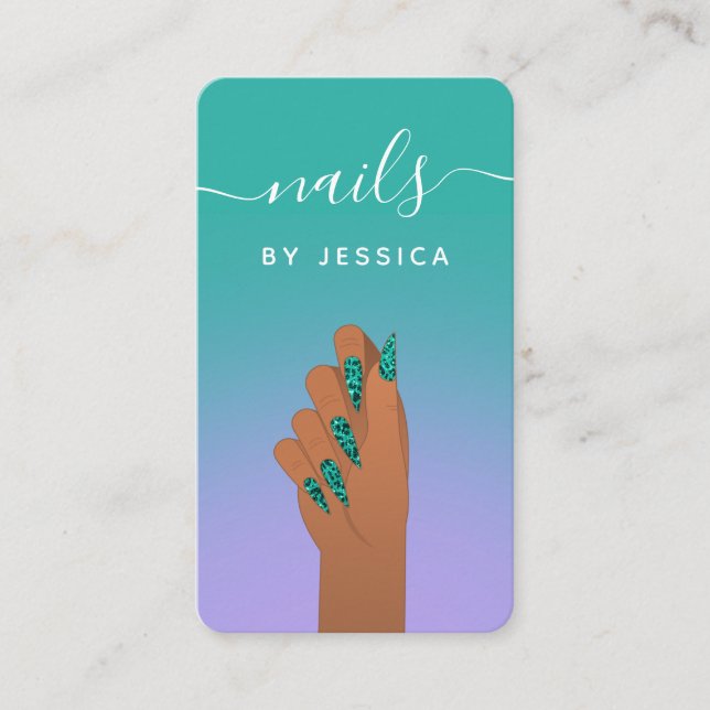 Cartão De Visita Turquoise Animal Print Glam Nail Artista QR Code (Frente)
