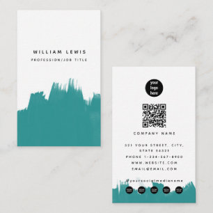 Cartão De Visita Turquoise Aquarela Código QR Teal Mídia Social