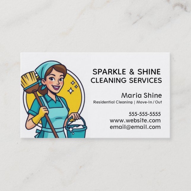 Cartão De Visita Turquoise Maid House Clearing Lady Service (Frente)