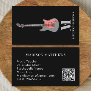 Cartão De Visita Tutor de Música de Guitarra Músico Código QR Rosa 