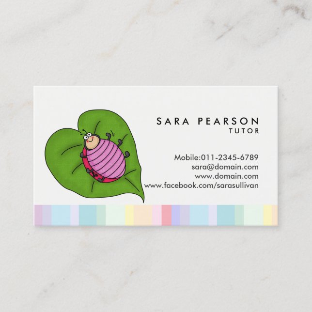 Cartão De Visita Tutor Tuition Tutoring Cartoon Ladybug (Frente)