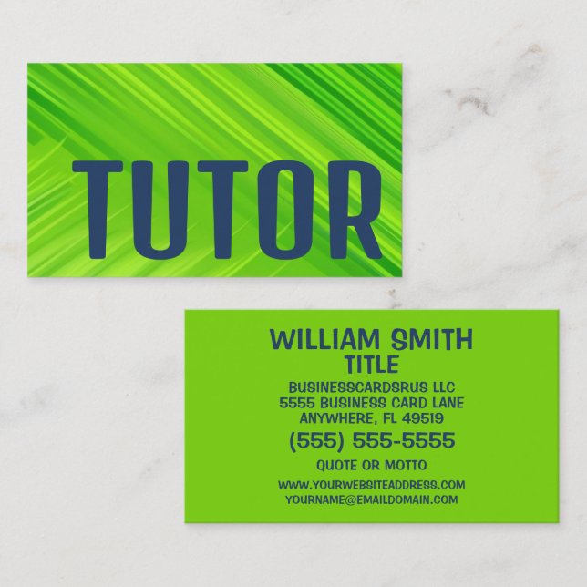 Cartão De Visita Tutor verde brilhante (Frente/Verso)
