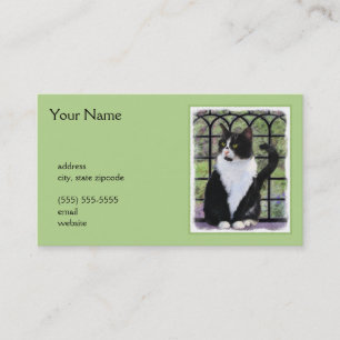 Cartão De Visita Tuxedo Cat em Pintura de Janela Arte Animal Origin