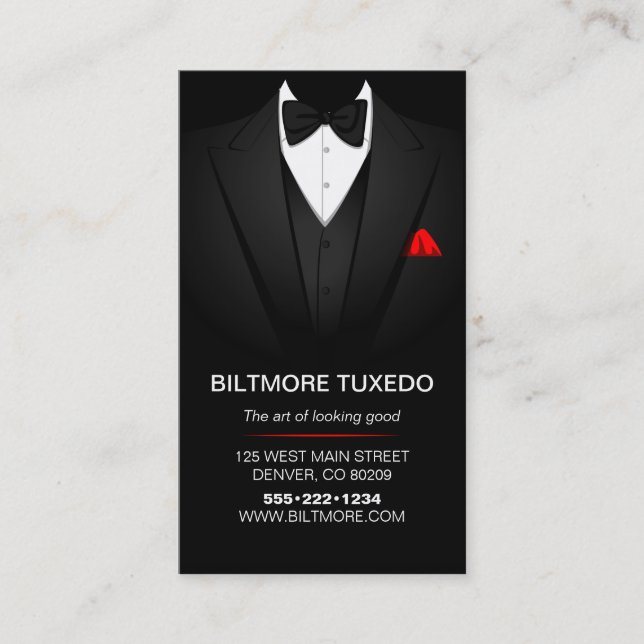 Cartão De Visita Tuxedo Suit Mens Clothing Modern Clean (Frente)