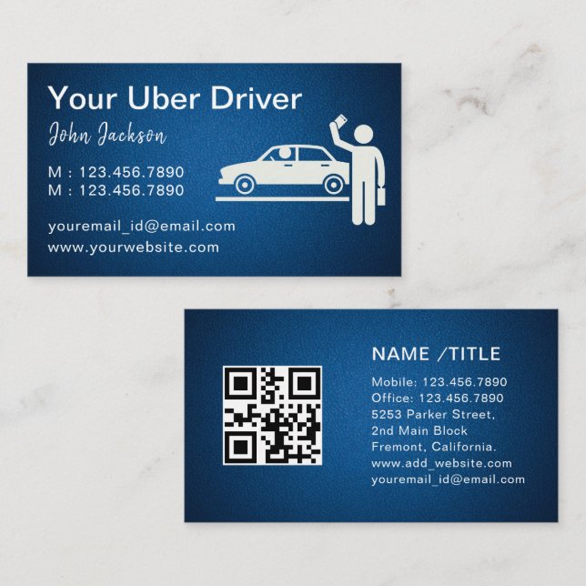 Cartão De Visita Uber Driver Taxi Limo Legal Blue Metal QR Code (Frente/Verso)