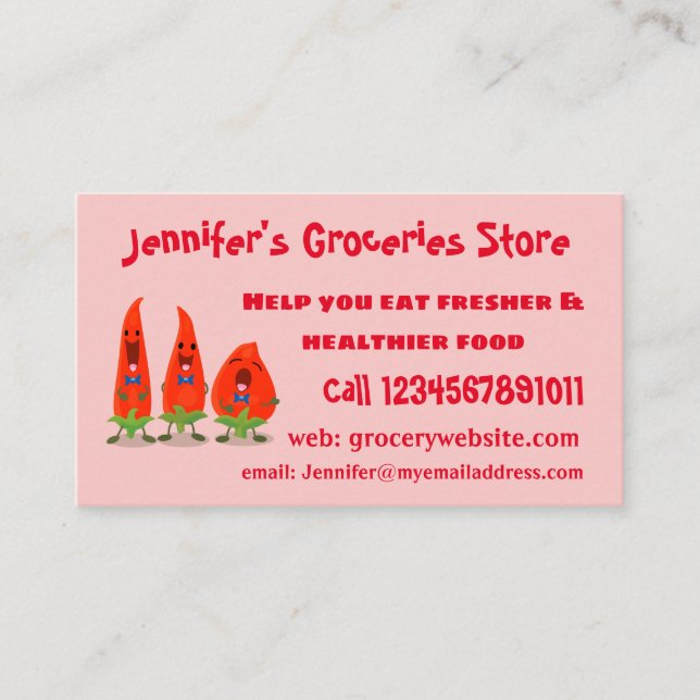 Cartão De Visita Um desenho animado de pimentões cantando pimentões (Frente)