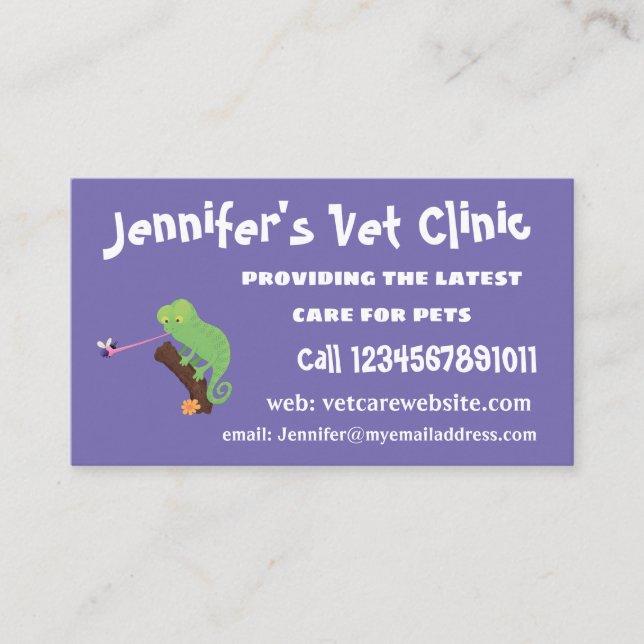 Cartão De Visita Um desenho animado verde-feliz chameleon lagarto (Frente)