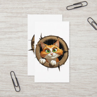 Cartão De Visita Um Gato de Cartoon com Olhos Verdes Brilhantes