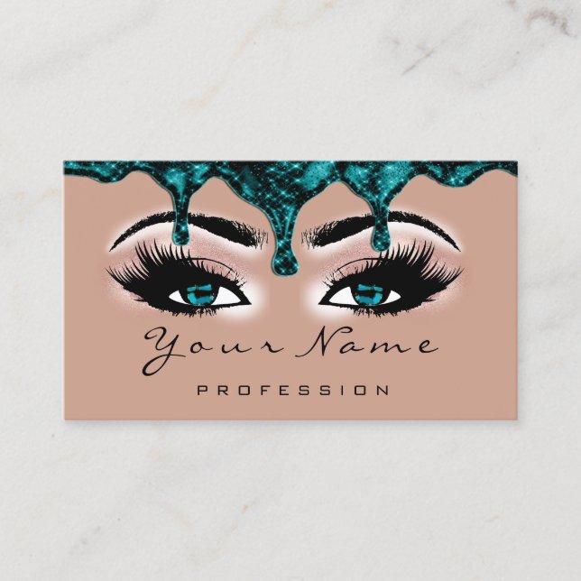 Cartão De Visita Unha Artista Coluna Rosa Lash Makeup Olhos Azuis (Frente)