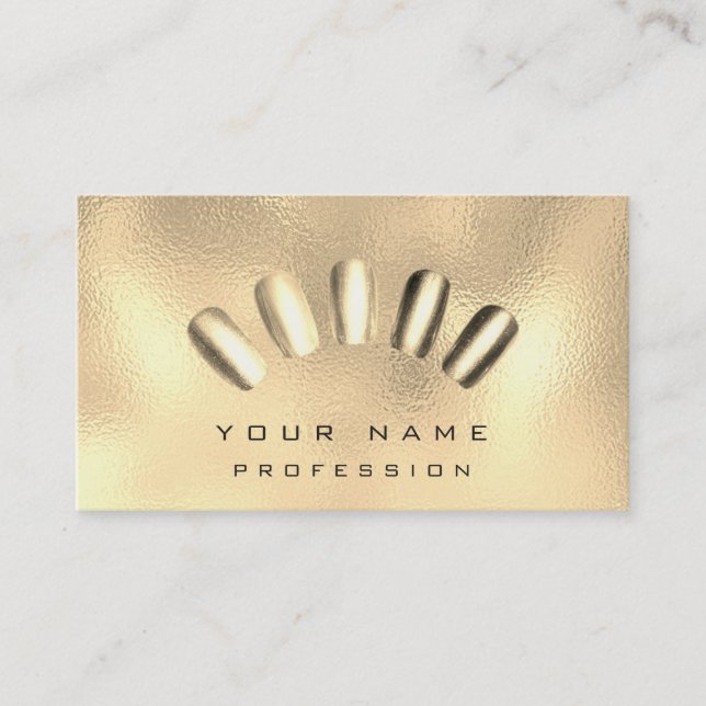 Cartão De Visita Unhas Artista Manicure Glam Champagne Metal (Frente)