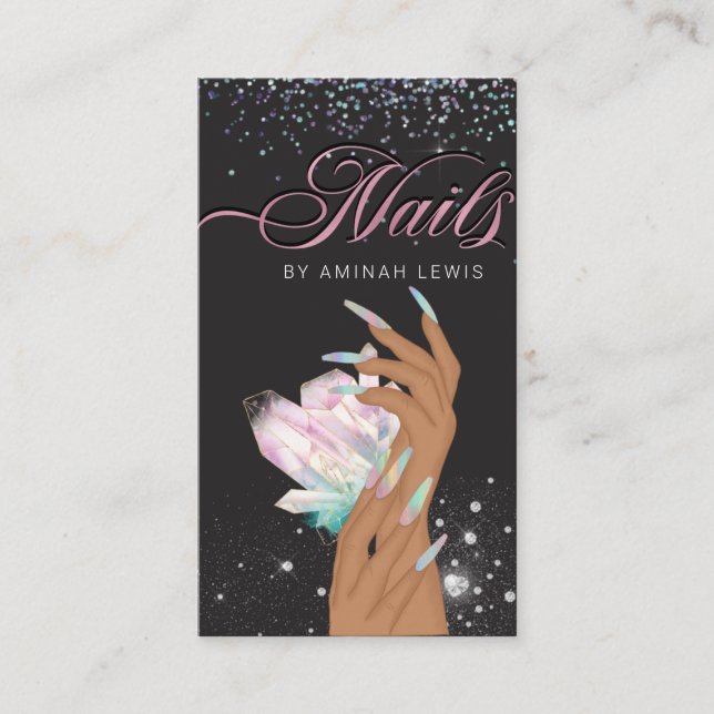 Cartão De Visita Unhas bonito de brilho de cristal holográfico (Frente)