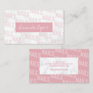 Cartão De Visita unhas bonito modernas de mármore branco e rosa
