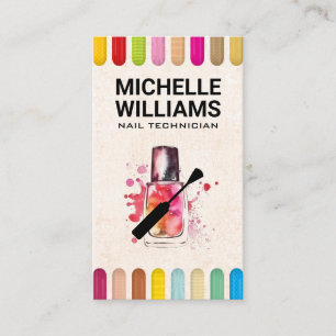 Cartão De Visita Unhas coloridas Frasco e Pincel Poloneses