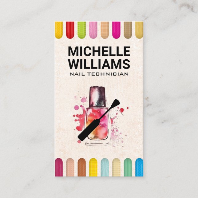 Cartão De Visita Unhas coloridas | Frasco e Pincel Poloneses (Frente)